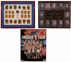 Christian Laettners Trio of 1992 Dream Team Player Issued Olympics 25-Pin Set, Ballstreet USA Basketball 12-Card Set, and "Americas Team" Wall Clock – Laettner Collection
