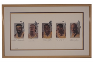L.A. Lakers Legends Lithograph (LE 609/1992) Signed by Wilt Chamberlain, Jerry West, Magic Johnson, Elgin Baylor & Kareem Abdul-Jabbar – Beckett LOA