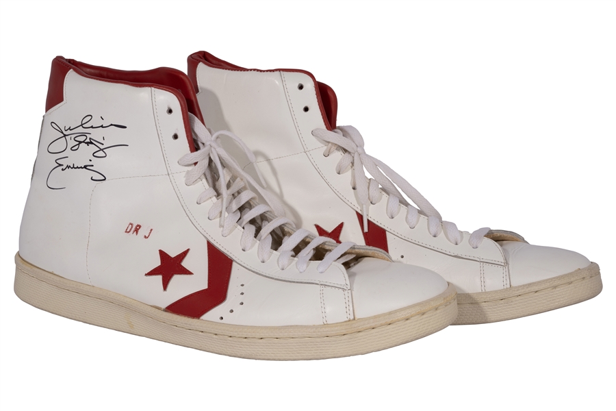 Pristine 1975-77 Julius Erving Game Worn & Signed Converse Shoes (One of First Pairs Made Exclusively For Dr. J) – MEARS Authentic, Tri-Star Cert.