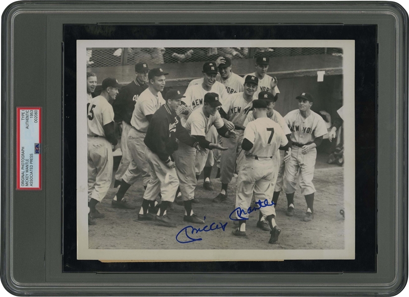 1953 Mickey Mantle World Series Grand Slam Home Run Autographed Original Photograph – PSA/DNA Type 1