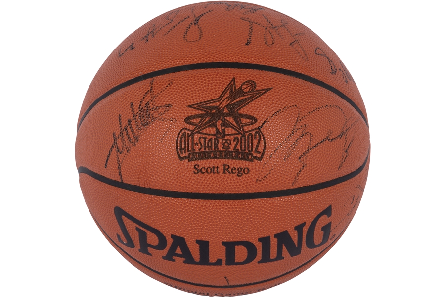 2002 NBA All-Star Multi-Signed Official NBA Basketball with Michael Jordan, Kobe Bryant, Iverson, Duncan, Kidd. etc. – PSA/DNA LOA