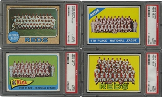 1965-68 Topps Lot of (4) Reds Team Cards – All PSA Mint 9