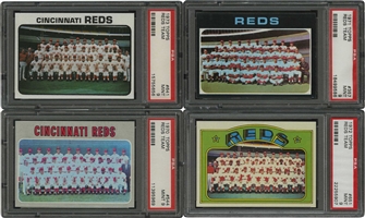 1970-73 Topps Lot of (4) Reds Team Cards – All PSA Mint 9