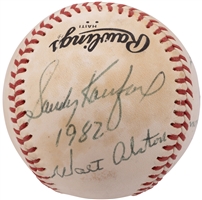 Barney Steins Personalized Sandy Koufax, Walter Alston & Tommy Lasorda Signed ONL (Feeney) Baseball Inscribed to the Famous Dodgers Photographer – Beckett LOA, Stein Family Collection