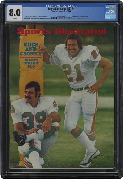 8/7/1972 Miami Dolphins "Kiick and Czonka" Sports Illustrated (Perfect Season & Back-to-Back Champs) – CGC 8.0 (Only One Higher!)