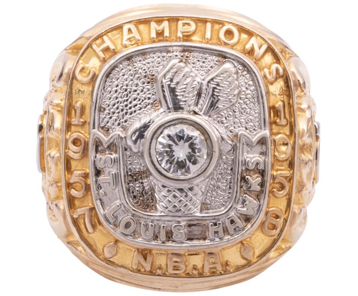 1958 St. Louis Hawks NBA Champions 14K Gold Ring (with Diamond) Presented to Power Forward Jack Coleman