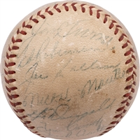 1955 New York Yankees A.L. Champions Team Signed OAL (Harridge) Baseball with Mantle, Berra & Rizzuto (31 Autos) – JSA LOA