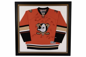 C. 2009-10 Anaheim Ducks Team Signed Orange Jersey – Beckett LOA