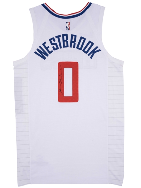 10/29/2023 Russell Westbrook Autographed Los Angeles Clippers Game Worn Home Jersey (19 Pts. & 8 Rebs. vs. Spurs) – Sports Investors Photomatched