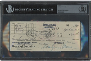April 20, 1953 Marilyn Monroe Signed Bank Check – Beckett Authentic