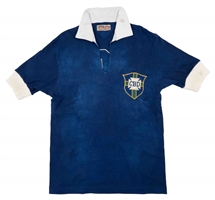 1969 Pele Signed Brazil National Team Match Worn Jersey (Rare Blue, Open-Collar Style) – Garrincha Provenance, MEARS & Beckett LOAs