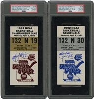 Christian Laettner Signed Pair of 1992 Duke NCAA Semifinal (vs. Indiana) and Championship (vs. Michigans Fab Five) Ticket Stubs – PSA Dual-Graded (Both Highest in Pop), Laettner Collection