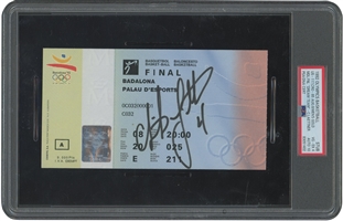 Christian Laettners Signed & Inscribed 1992 Barcelona Olympics USA "Dream Team" Gold Medal Final Ticket Stub – PSA VG-EX 4, PSA/DNA 10 Auto. (Highest Graded, Pop 2)