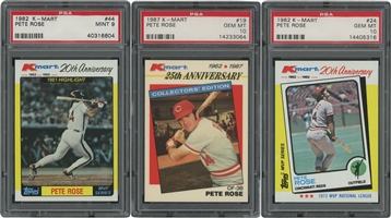 1982 and 1987 K-Mart Trio of Pete Rose Cards – Two PSA Gem Mint 10, One PSA Mint 9