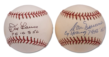 Don Larsen & Don Newcombe Pair of Single Signed & Inscribed Baseballs – PSA/DNA COAs