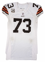 2009 Joe Thomas (Recent HOF Inductee) Cleveland Browns Game Worn Road Jersey – Easily Photomatched with Heavy Use & Team Repairs!