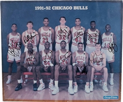 1991-92 Chicago Bulls NBA Champions (2nd of Six) Team Signed Poster with Michael Jordan, Phil Jackson, Pippen, Rodman, etc. – PSA/DNA LOA