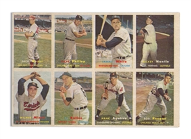 1957 Topps Uncut Panel with 8 Cards including #95 Mickey Mantle