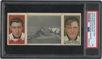 1912 T202 Hassan Triple Folder Christy Mathewson / A. Devlin (Devlin Gets His Man) – PSA PR 1