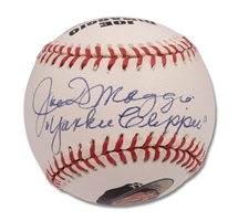 Joe DiMaggio Single Signed & Inscribed "Yankee Clipper" Baseball Specially Designed with Image & Career Accolades – PSA/DNA LOA & DiMaggio Estate COA