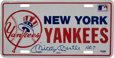 Mickey Mantle Signed & Inscribed New York Yankees License Plate – PSA/DNA Cert.