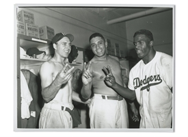 1950s Jackie Robinson, Gil Hodges & Don Newcombe (Dodgers Clubhouse) Original Photo by Barney Stein – PSA/DNA Type II, Stein Family Collection