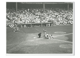1955 World Series Game 1 Jackie Robinson Stealing Home (Unique Vantage Point) Original Photo by Barney Stein – PSA/DNA Type II, Stein Family Collection