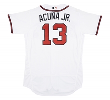 Aug. 14, 2018 Ronald Acuna Jr. Atlanta Braves Rookie Game Worn Home Jersey Photomatched to 1st Career Multi-HR Game (Became Youngest to Homer in 5 Straight!) – Sports Investors LOA, MLB Auth.