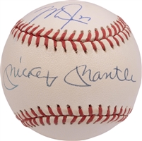 Mickey Mantle & Mike Trout Dual-Signed OAL (Brown) Baseball – PSA/DNA LOA, MLB Auth.