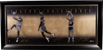 Michael Jordan, Larry Bird & Magic Johnson Triple-Signed UDA "Legends of Basketball" 18x44 Photo (LE 426/500) – Upper Deck Authenticated