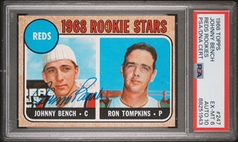 1968 Topps #247 Johnny Bench Signed Rookie Card – PSA EX-MT 6, PSA/DNA 10 Auto.