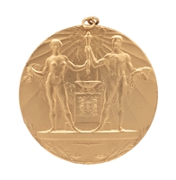 1928 Amsterdam Summer Olympics Gilt Participation Medal in Mint Condition (Scarce Gold-Plated Bronze Version)