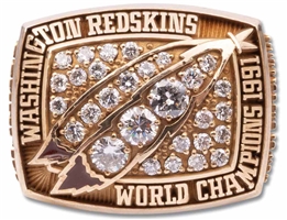 1991 Washington Redskins Super Bowl XXVI 10K Gold Ring (w/ Diamonds) Awarded to QB Cary Conklin with Presentation Box – Conklin LOA